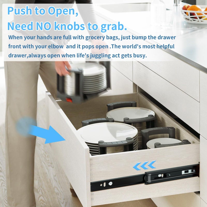 VAGUDE Push to Open Drawer Slides 1 Pair Full Extension 12 14 16 18 20 22 24 inch Side Mount Pull Out Kitchen Cabinet Rails Bracket Replacement Ball Bearing Tracks kit Guide Runner 100 LB Capacity - Image 4